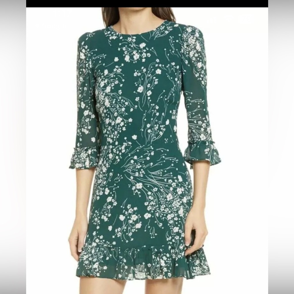 Reformation Doutzen green floral mini dress (read description)